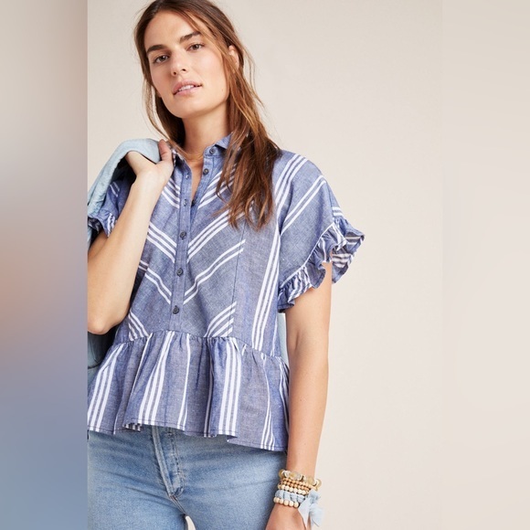 Maeve by Anthropologie Allison Flounced Buttondown - Picture 1 of 11